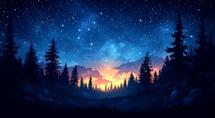 Naklejka premium Starry Night Forest Escape.