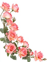 Fototapeta premium Pink Roses in Bloom: A delicate arrangement of soft pink roses, their petals gracefully unfurling, creates an elegant and romantic display. Each flower radiates beauty, symbolizing love and charm. 
