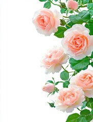 Obraz premium Delicate Blush of Rose: A cluster of elegant, pale pink roses in full bloom gracefully cascade, their delicate petals creating a stunning visual display.
