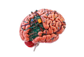 Human brain with intricate neural connections and circuits isolated on transparent background