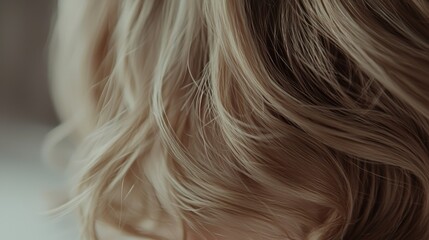 Naklejka premium A beauty and fashion concept is illustrated through a close-up of wavy blonde hair, with its texture visible in the background, tying in with the concepts of a hairdresser salon and hair care