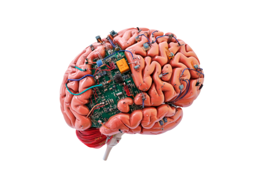 Human brain with intricate neural connections and circuits isolated on transparent background