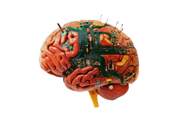 Human brain with intricate neural connections and circuits isolated on transparent background