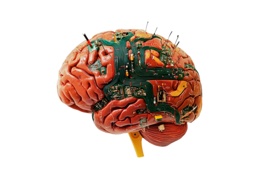 Human brain with intricate neural connections and circuits isolated on transparent background