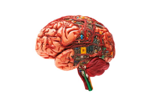 brain made from circuit board elements isolated on transparent background