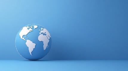 Fototapeta premium A 3D representation of a globe symbolizing global unity and connectivity against a minimalistic blue background, bridging continents effectively.