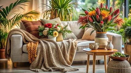 Obraz premium A warm and inviting tropical oasis in a cozy living room