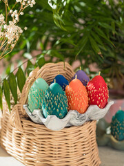 Traditional Maslenitsa: an egg-shaped candle with a willow twig. Selective focus