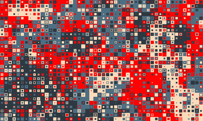 Fototapeta premium Abstract geometric background featuring a vibrant mosaic of red, blue, and cream squares. Perfect for website banners, tech presentations, or modern design projects.