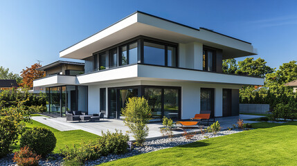 Modern detached house with flat roof and spacious terrace