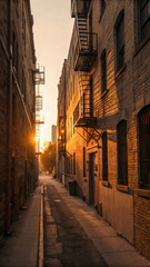 Quiet alley at sunset