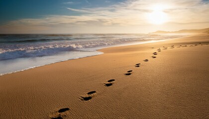 footsteps on the sand beach background