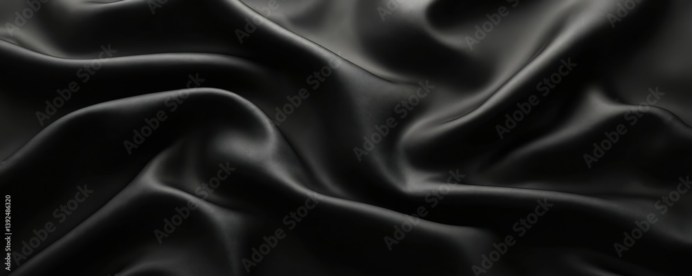Aufkleber black fabric background with copy space. elegant flowing silk texture. shiny draped material. decora