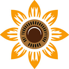 Elegant Sunflower with Detail, This design features a clean, minimalist outline of a sunflower with vibrant orange petals. The petals are sharp and angular, creating a bold and modern look