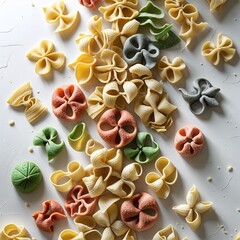 italian pasta on a white background food macaroni raw art uncooked element colorful decoration abstract cuisine healthy flower isolated ingredient ornament design dry pattern texture close-up