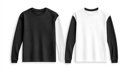 Long-sleeve T-shirt with raglan sleeves, a white and black color mockup template for design presentation