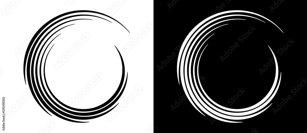 Aufkleber Abstract background with lines in circle  form. Art design spiral as logo or icon. A black figure on a white background and an equally white figure on the black side.