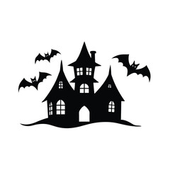 halloween house with bats and moon