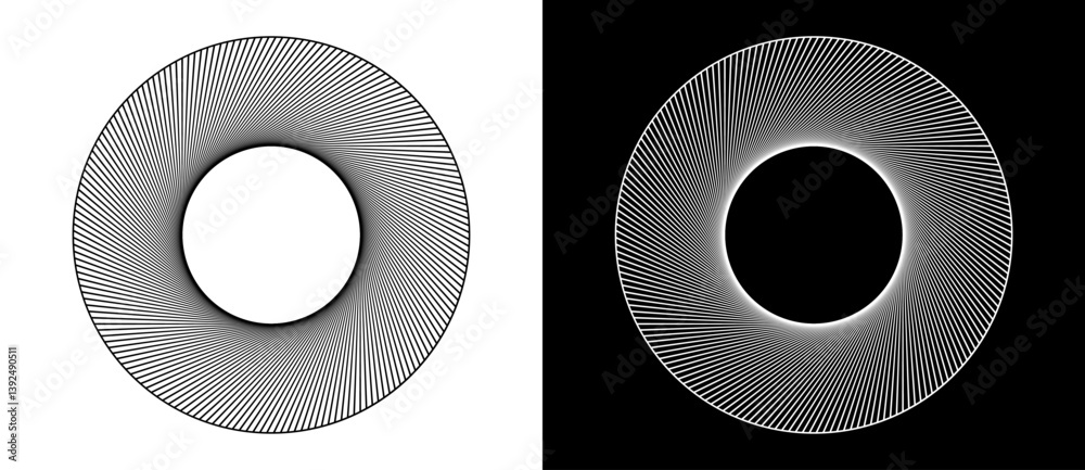 Poster art sun concept background. tattoo template or logo with lines. black shape on a white background an