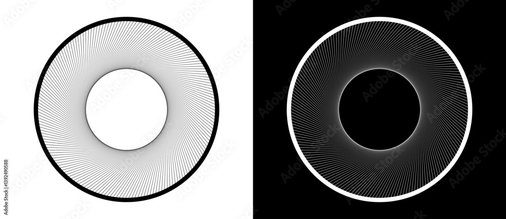 Poster art sun concept background. tattoo template or logo with lines. black shape on a white background an