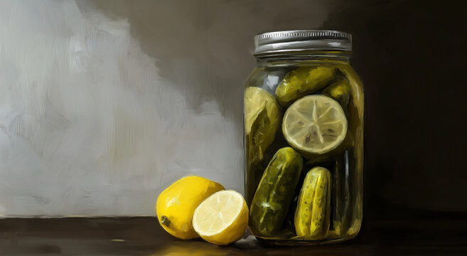 Pote de picles com picles e um lim&atilde;o