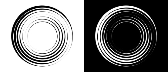 Abstract background with lines in circle. Art design spiral as logo or icon. A black figure on a white background and an equally white figure on the black side.