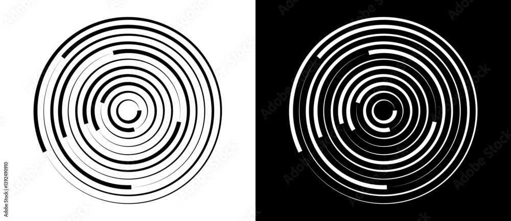 Aufkleber Abstract background with lines in circle. Art design spiral as logo or icon. A black figure on a white background and an equally white figure on the black side.