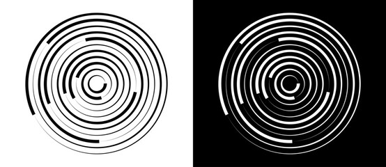 Abstract background with lines in circle. Art design spiral as logo or icon. A black figure on a white background and an equally white figure on the black side.