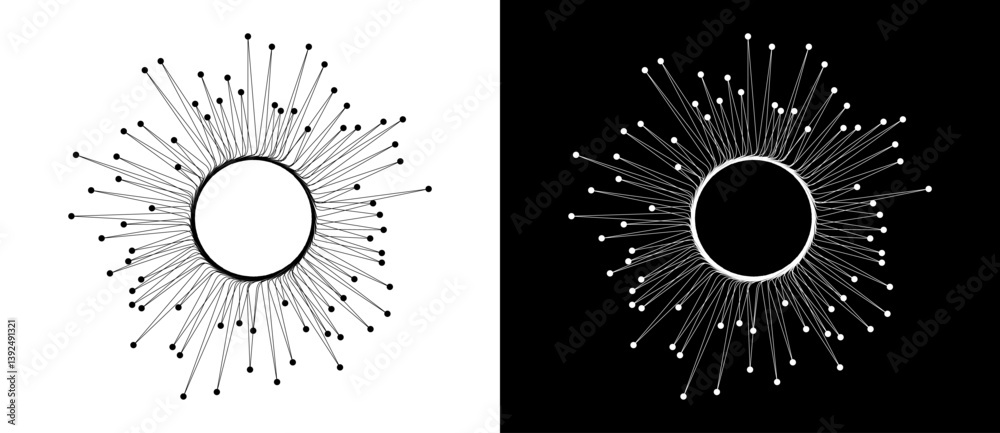 Poster Abstract background with lines and dots in explosion. Art design BIG DATA or network concept. Black lines on a white background and white lines on the black side.