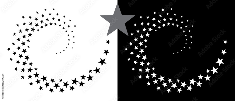 Poster abstract background with stars in circle. art design spiral as logo or icon. a black figure on a whi