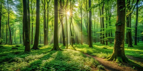 Obraz premium Soft warm light filters through dense foliage