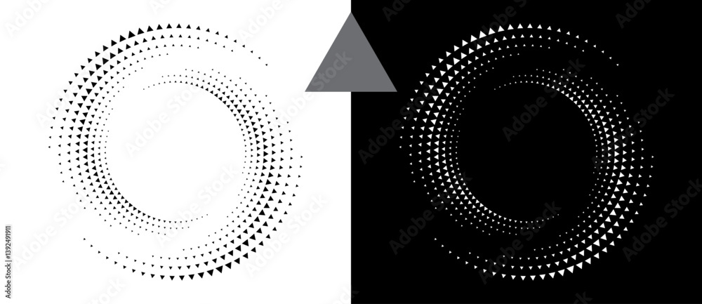 Poster abstract background with triangles in circle. art design spiral as logo or icon. a black figure on a