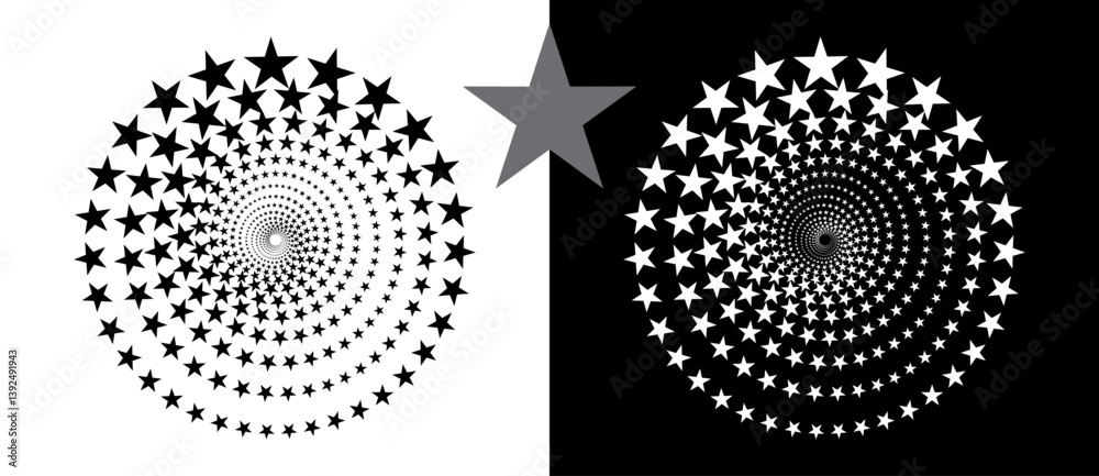 Poster abstract background with stars in circle. art design spiral as logo or icon. a black figure on a whi
