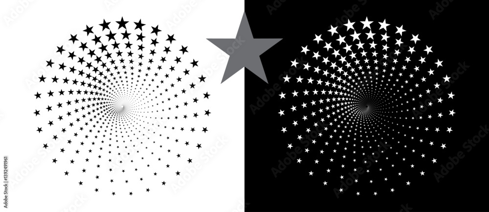 Aufkleber abstract background with stars in circle. art design spiral as logo or icon. a black figure on a whi