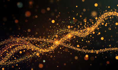mesmerizing display of golden particles swirling gracefully against dark background, creating sense of magic and wonder. shimmering lights evoke feelings of joy and celebration