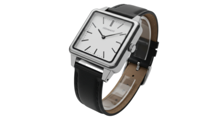 Isolated Square Wristwatch with Leather Strap