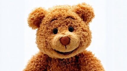 Cute Brown Teddy Bear Smiling on White Background