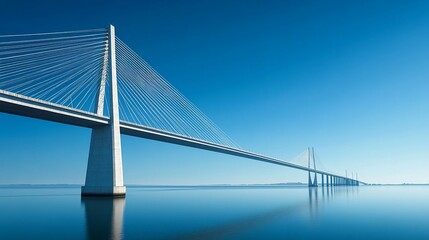 Fototapeta premium Cable-stayed bridge, calm ocean, clear sky, infrastructure, transportation