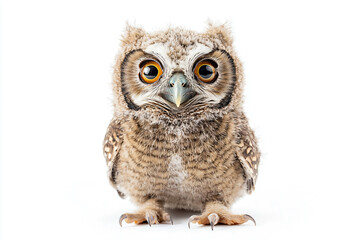 Fototapeta premium a owl with big eyes sitting on a white surface
