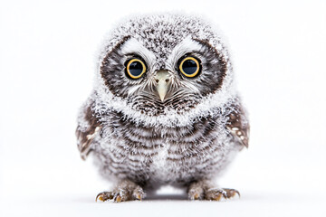 Obraz premium a small owl with big eyes and a snow covered head