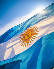 The Argentine flag against a cloudy sky, symbol of unity, remembrance and national pride