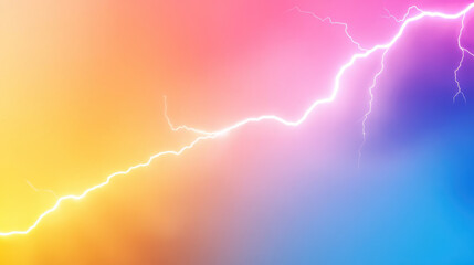 vibrant lightning bolt streaks across colorful gradient sky, blending bright pride colors of pink, orange, and blue, creating electrifying and dynamic visual effect