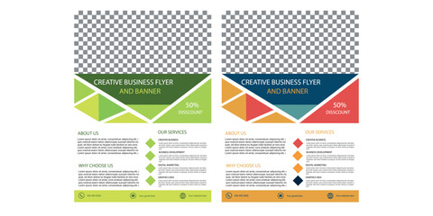 Business Flyer Template with Geometric Design Triangular Shapes Colorful Layouts Modern Corporate Brochure Professional Minimalist Style with Green and Blue Accents