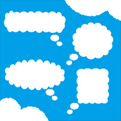 ちぎり絵のようにジワジワ滲んだラフなアウトラインの白い雲のようなフキダシ・フレームシリーズ。セリフや名札（ネーム）やワッペンに。ベクター素材