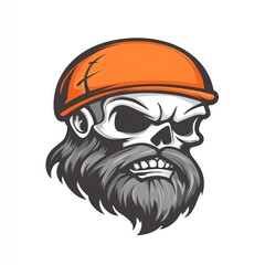 A skull with a beard wearing an orange hat