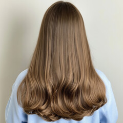Fototapeta premium Flowing wavy locks in perfect symmetry, their shine accentuating smooth texture of long, brown hair. soft waves create natural, elegant look