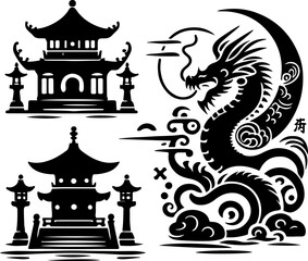 sketch vector illustration design image icon logo symbol abstract modern animal mythology ethnic traditional vintage classic chinese  