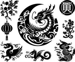 sketch vector illustration design image icon logo symbol abstract modern animal mythology ethnic traditional vintage classic chinese  