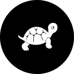 Stylized depiction of a turtle isolated in a black circular background