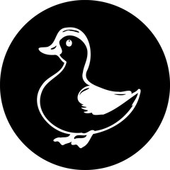 Minimalist duck illustration against a striking black circular backdrop evoking childhood memories